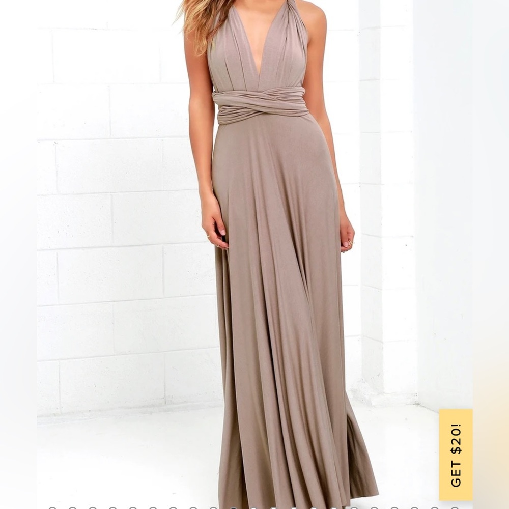 Lulus Tricks of the Trade Dress Taupe Maxi Formal Gown Convertible Wrap